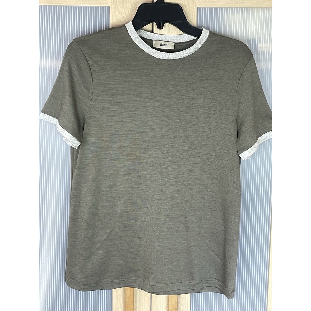 Herno Short Sleeve Wool Top T-Shirt S Green Women Quiet Luxury Casual Designer
